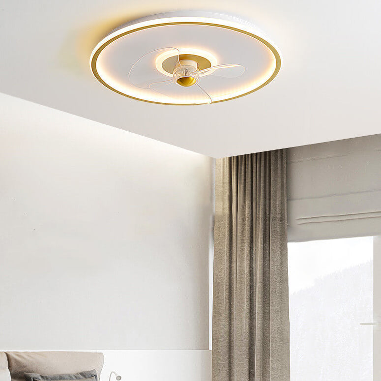 Sleek Modern Acrylic Round LED Flush-Mount Ceiling Fan with Integrated Light