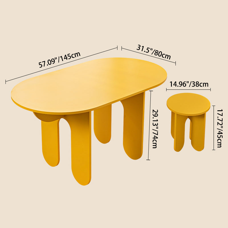 Sleek Modern Minimalist Oval Density-Plate Dining Table & Chair Set for Dining Room
