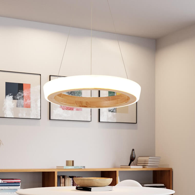Japanese Minimalist Log-Circle Island LED Chandelier