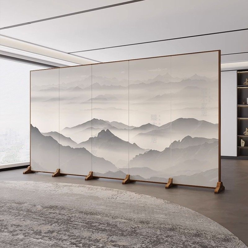 Traditional Chinese-Style Rectangular Fir Wood Room Divider - Solid Wood, Plywood, and Cotton Canvas for Living Room