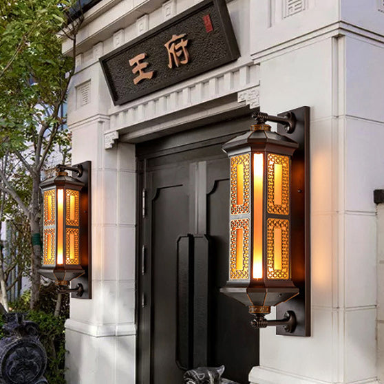 Traditional Chinese-Style Waterproof Aluminum Glass Cylinder Wall Sconce Lamp – 1/2 Light Outdoor Patio