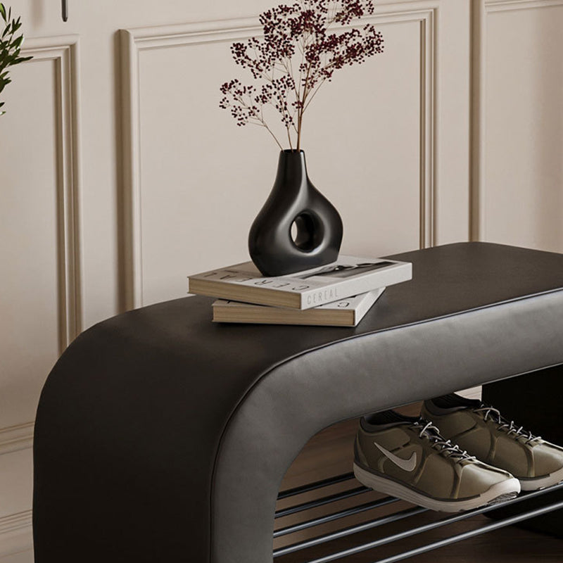 Modern Minimalist Long Rectangular Storage Bench with Lambswool PU Leather and Iron Frame – 1 Shelf, Ideal for Entryways