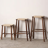 Elegant Traditional Japanese Rectangular Rope-Woven Wooden Bar Stool for the Dining Room