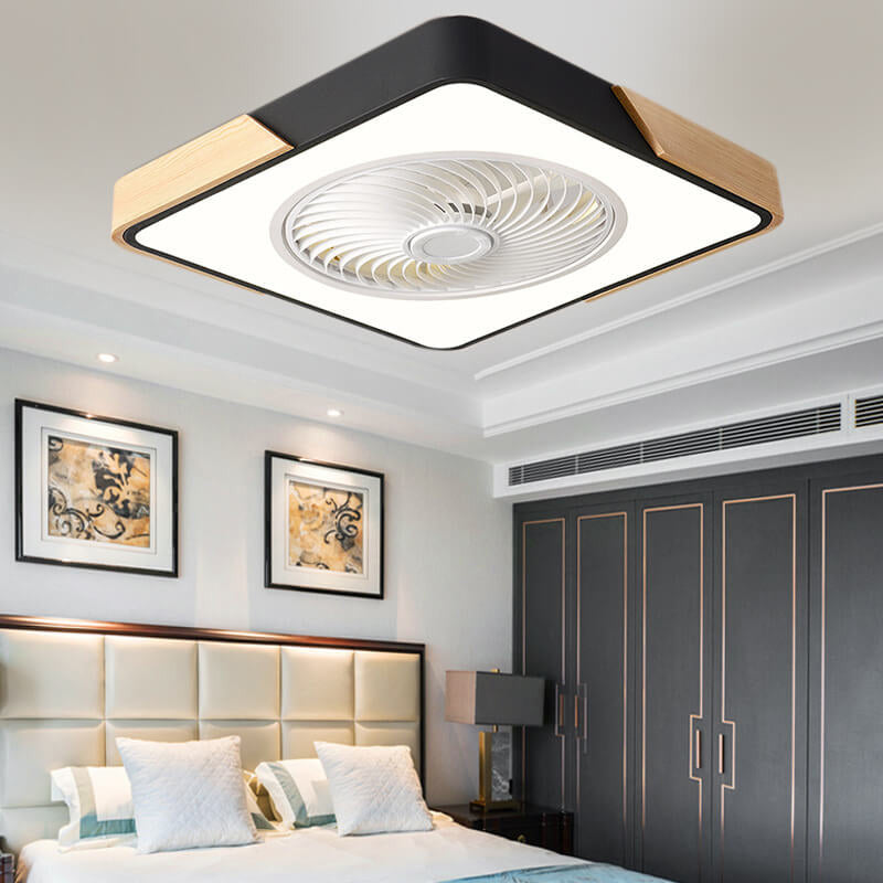 Nordic Macaron Square Wood LED Flush-Mount Ceiling Fan Light - Modern Minimalist Design