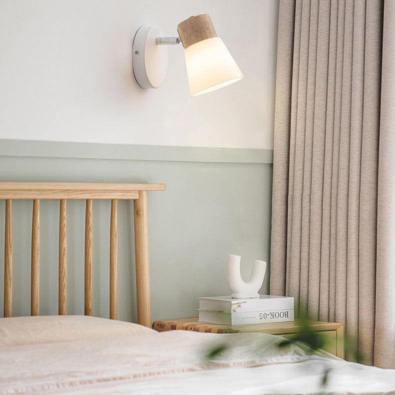 Modern Minimalist Horn-Accented Vanity Wall Sconce Lamp - Rubber Wood, Iron & Glass, One-Light