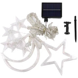 Solar-Powered LED Curtain Lights – Star & Moon Design, Outdoor Christmas String Lights for Patio, Garden and Camping