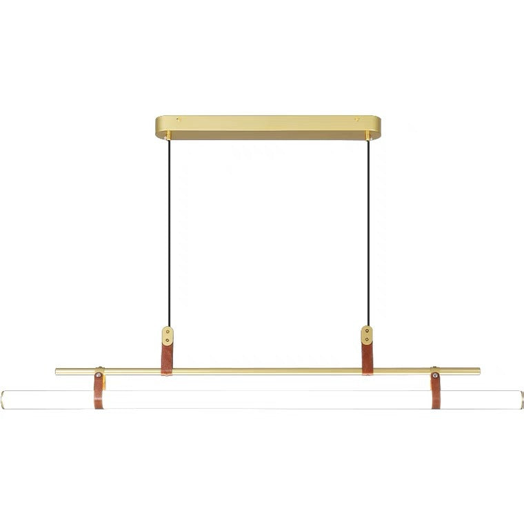 Sleek Nordic Minimalist Long Leather-Strip LED Island Light Chandelier