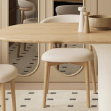 Traditional Japanese Elliptical Ash Wood Dining Table & Faux Leather Chair Set - Oak Finish, Seats 4-6
