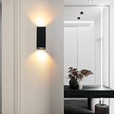 Sleek Modern Outdoor 2‑Light Wall Sconce with Glass Cylinder Shade — Waterproof Aluminum Lamp