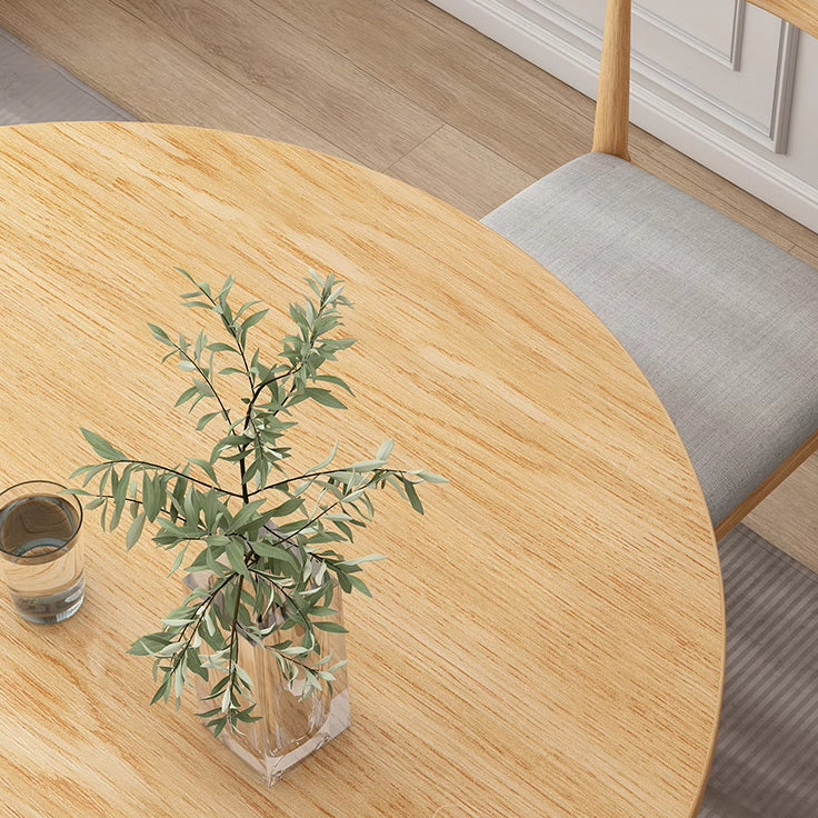 Chic Modern Minimalist Round Faux-Slab Wood Dining Table for Four