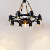 Industrial Retro Gear Wrought Iron Hemp Rope Chandelier - 6/8/10-Light