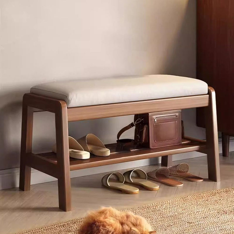 Sleek Contemporary Scandinavian Rectangular Solid-Wood Shoe Storage with 1 Shelf - Entryway Organizer