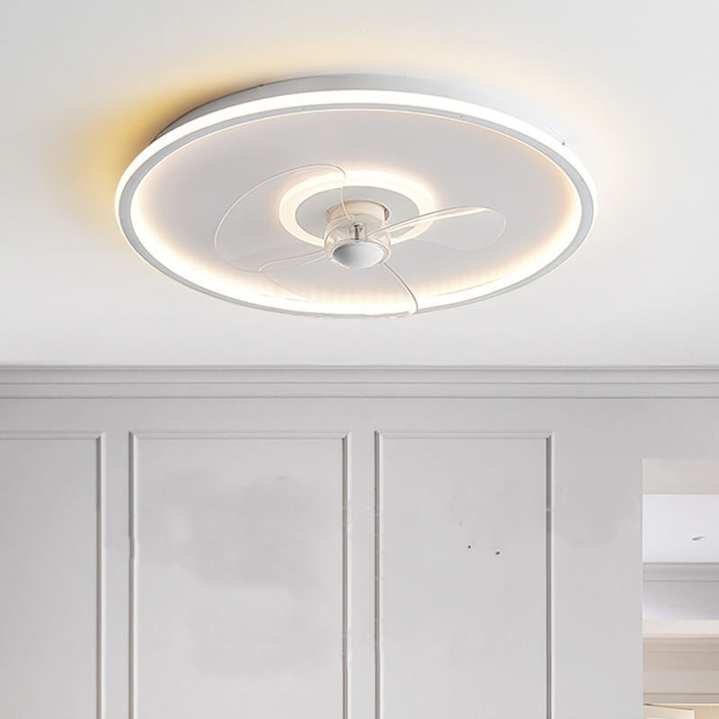 Sleek Modern Acrylic Round LED Flush-Mount Ceiling Fan with Integrated Light