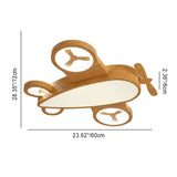 Whimsical Cartoon Aircraft LED Kids' Ceiling Light with Wood Grain Finish — Flush Mount