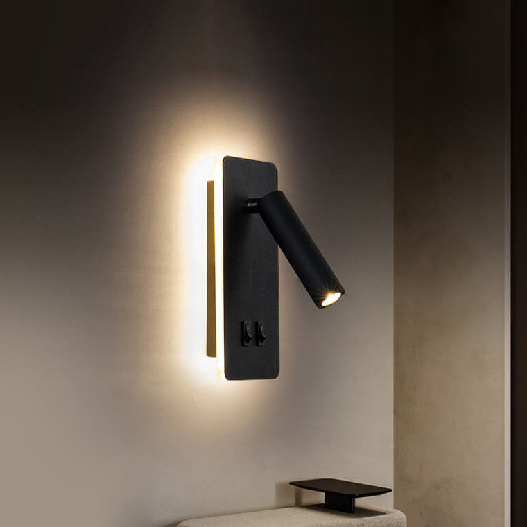 Nordic Minimalist Square LED Reading Wall Sconce with Rotatable Spotlight