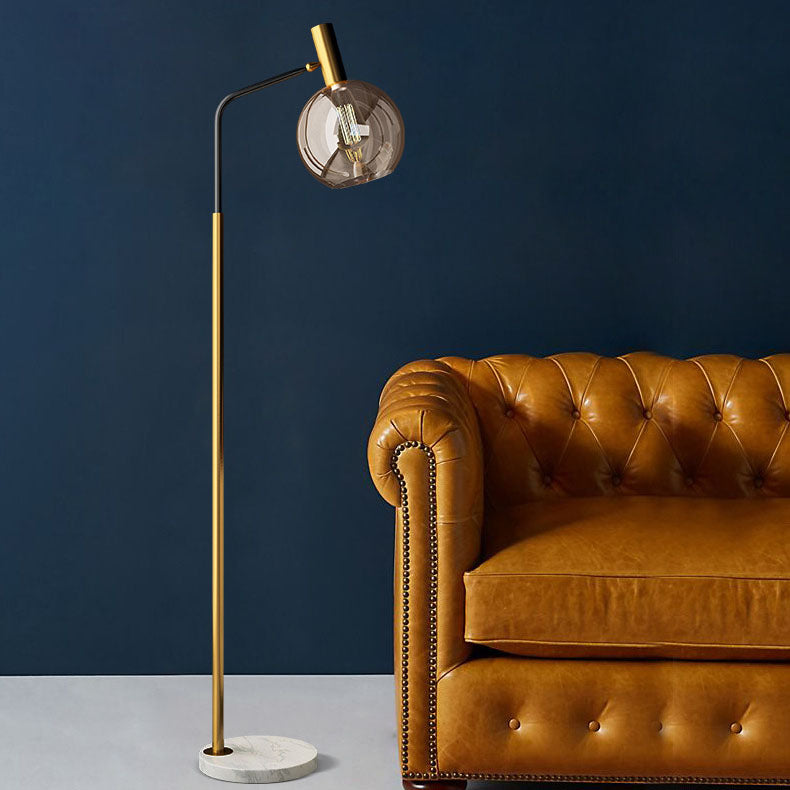 Nordic Minimalist Glass Dome Floor Lamp with Marble Base – 1-Light Standing Lamp