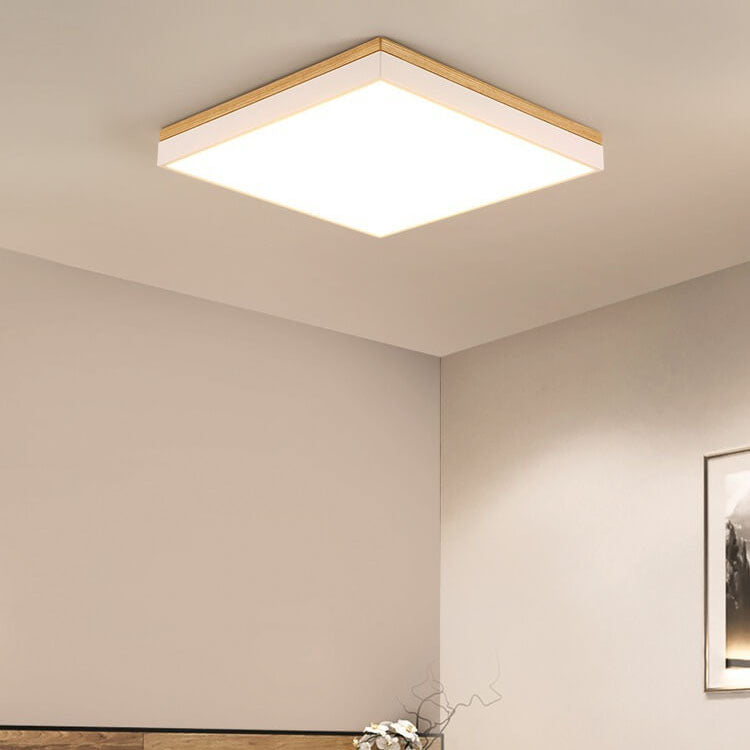 Nordic Solid Wood LED Flush-Mount Ceiling Light — Minimalist Square/Rectangular Design