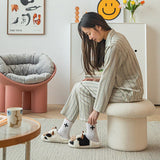 Modern Minimalist Mushroom-Cylinder Vanity Stool with Lambswool Upholstery and Wood Base for Bedroom