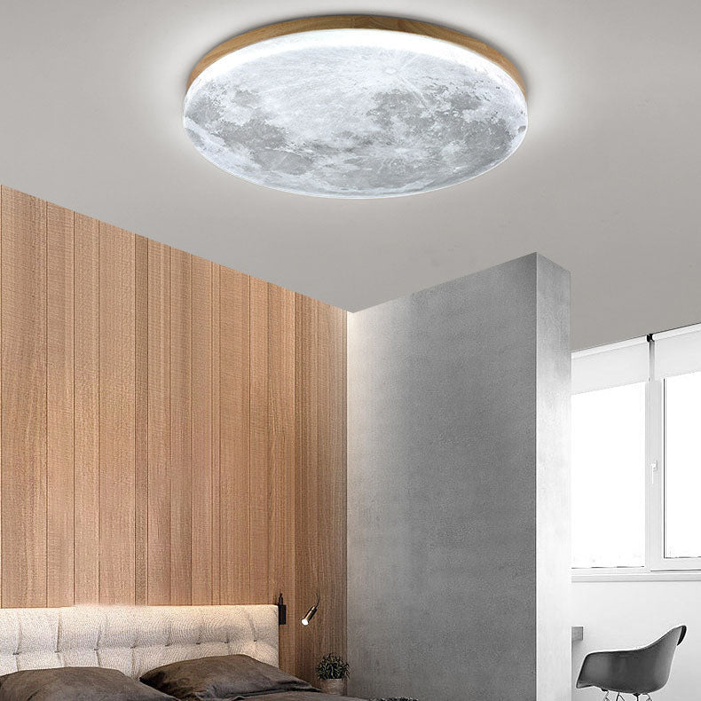 Nordic Minimalist Moon-Round LED Flush-Mount Ceiling Light with PVC Diffuser