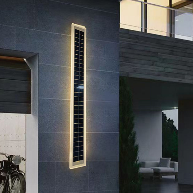 Sleek Minimalist Outdoor Solar LED Rectangular Strip Wall Sconce Lamp - Waterproof Patio Lighting