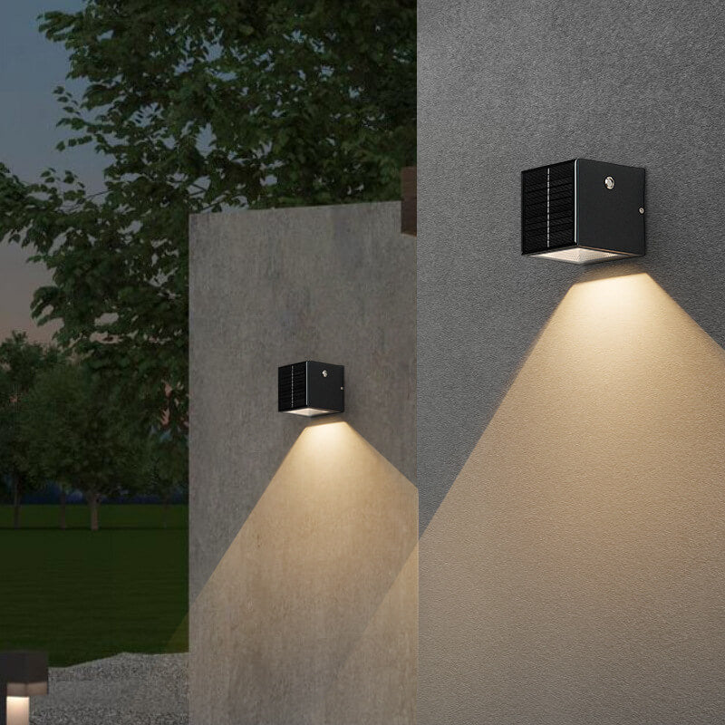 Sleek Black Rectangular Solar LED Outdoor Wall Light — Die-Cast Aluminum