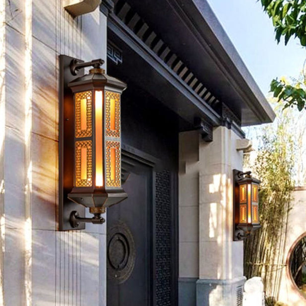 Traditional Chinese-Style Waterproof Aluminum Glass Cylinder Wall Sconce Lamp – 1/2 Light Outdoor Patio