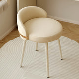 Contemporary Scandinavian Round Faux Nappa Leather Swivel Vanity Stool with Low Back – Elegant Bedroom Vanity Chair