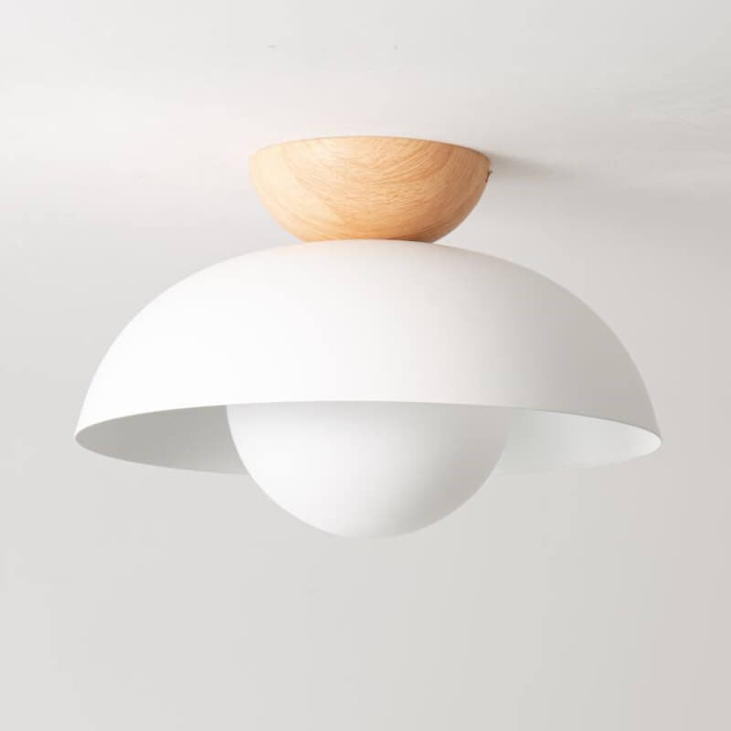 Sleek Modern Wrought Iron Log-Bowl-Shaped 1-Light Semi-Flush Mount Ceiling Light