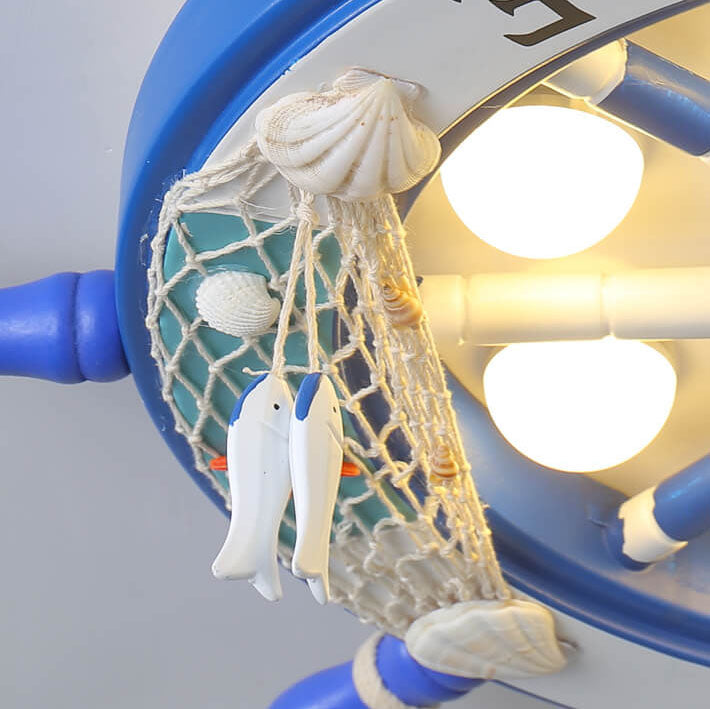 Whimsical Cartoon Sailboat LED Flush-Mount Ceiling Light with Helmsman Figure - Plastic Construction
