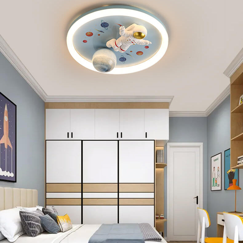 Whimsical Cartoon Space Astronaut Resin LED Flush Mount Ceiling Light