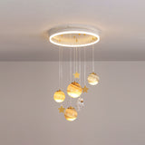 Modern Scandinavian Space Planet LED Kids Flush Mount Ceiling Light with Round Acrylic Glass Shade – Ideal for Bedroom