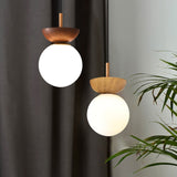 Nordic Japanese Glass Orb Ceiling Light — Wood Grain Iron Finish, 1-Light