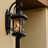 European Outdoor Wall Sconce Lamp – Carved Cage, Aluminum & Glass, 1-Light
