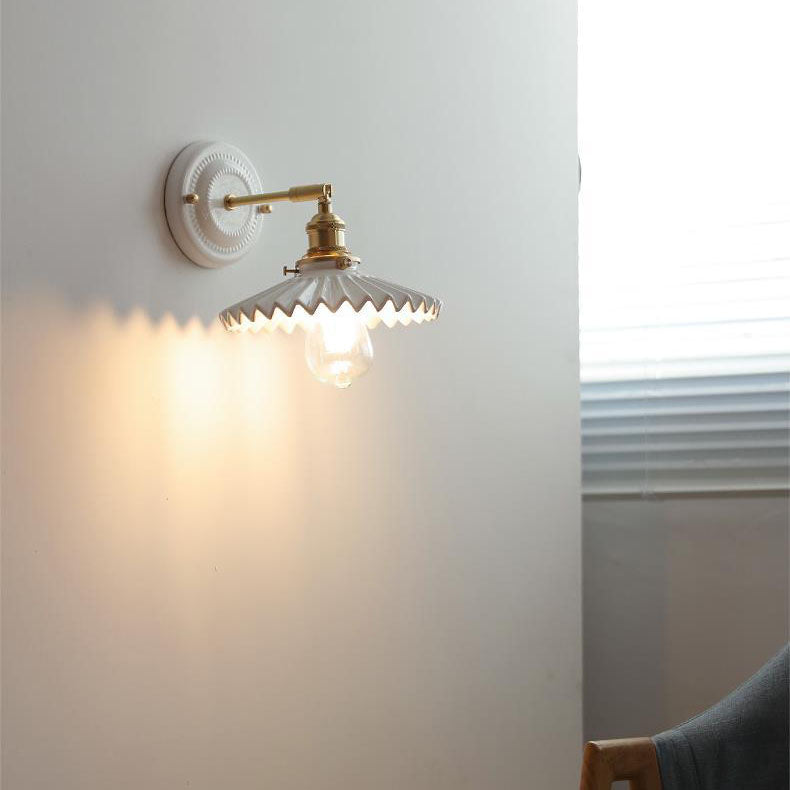Vintage Japanese Ceramic & Brass 1-Light Wall Sconce Lamp