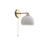 Nordic-Style Milk-White Striped Glass Wall Sconce with Brass Finish - 1-Light Pull-Cord Lamp