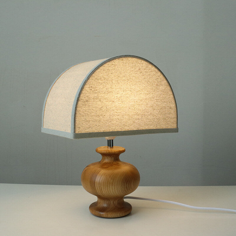 Japanese Wabi-Sabi Vintage Solid Wood Table Lamp with Fabric Shade, 1-Light