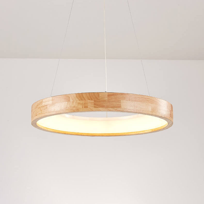 Japanese Minimalist Log-Circle Island LED Chandelier