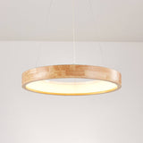 Japanese Minimalist Log-Circle Island LED Chandelier