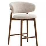 Modern Nordic Round Fabric Bar Stool with Wood Frame, Backrest and Footrest for Dining Room