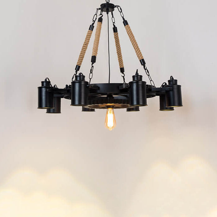 Industrial Retro Gear Wrought Iron Hemp Rope Chandelier - 6/8/10-Light