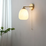 Nordic-Style Milk-White Striped Glass Wall Sconce with Brass Finish - 1-Light Pull-Cord Lamp