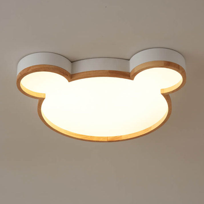 Nordic Wood Bear-Shaped LED Flush Mount Ceiling Light for Kids