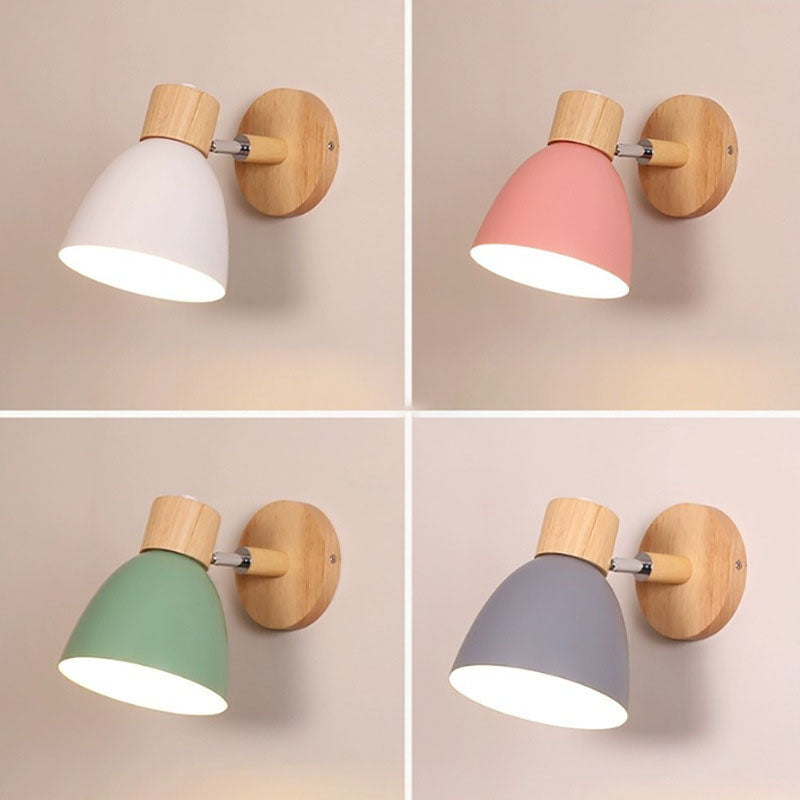 Modern Minimalist 1-Light Wall Sconce Lamp in Solid Macaron Color with Iron & Wood Finish