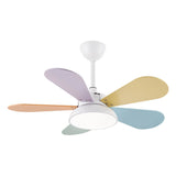 Simple Colorful Round Leaf Ceiling Fan for Kids with Light and Downrod