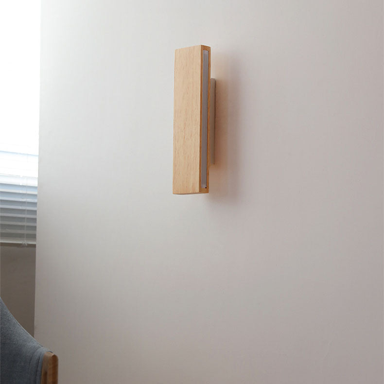 Japanese Minimalist Log-Style Rectangular LED Wall Sconce Lamp with Rotatable Flat Panel