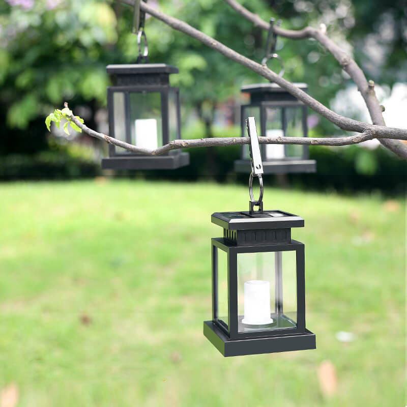 Solar-Powered Vintage Candle Lantern with LED — Outdoor Hanging Light