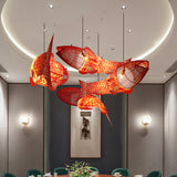 Traditional Chinese Koi Fish Iron Chandelier with PVC Fabric Shade – 2- or 4-Light Dining Room Pendant