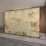 Traditional Chinese-Style Rectangular Fir Wood Room Divider - Solid Wood, Plywood, and Cotton Canvas for Living Room