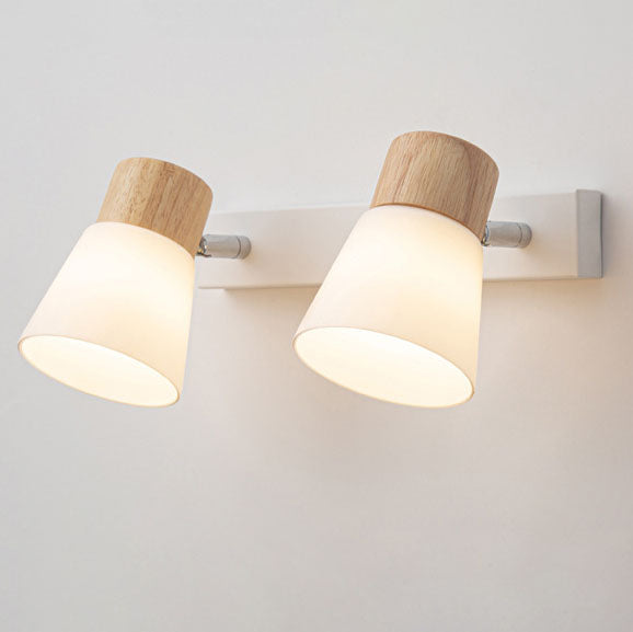 Modern Minimalist Horn-Accented Vanity Wall Sconce Lamp - Rubber Wood, Iron & Glass, One-Light