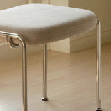 Modern Scandinavian Vanity Stool – Square, Cotton-Linen Upholstery, Stainless Steel Frame, Backless, for Bedroom